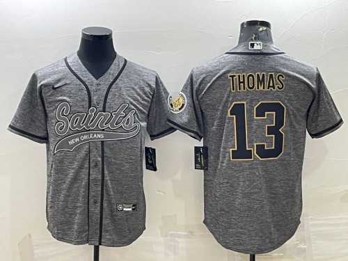 Mens New Orleans Saints #13 Michael Thomas Gray With Patch Cool Base Stitched Baseball Jersey